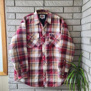 'Dickies' heavy-weight red/tan plaid pearl snap shacket men's L